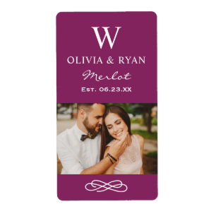 Étiquette Cadeau de mariage vin burgundy rustique monogramme