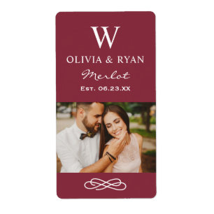 Étiquette Cadeau de mariage vin monogramme marron rustique