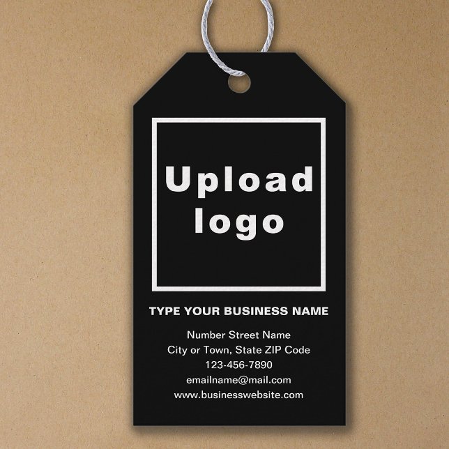 Étiquette cadeau de marque commerciale sur Black (Build brand name awareness. Your business brand on black gift tag.)