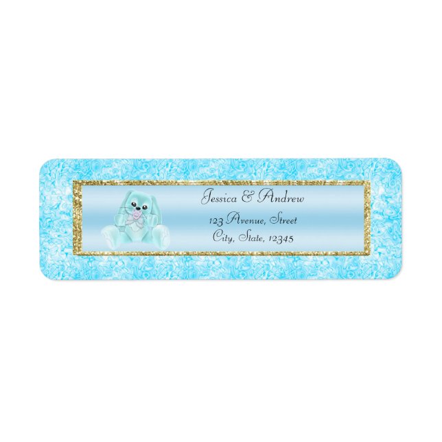 Étiquette Cadeau de naissance Lapin sarcelle Mignon (Devant)