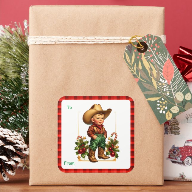 Étiquette cadeau de Noël à Cowboy (vacances)