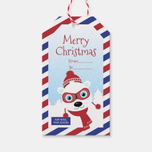 Étiquette cadeau de Noël Air Mail avec ours polair