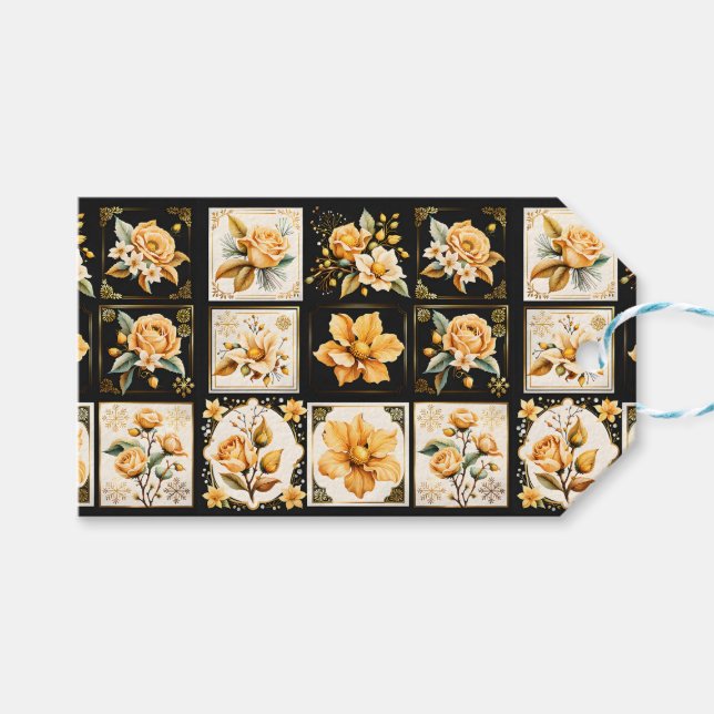 Étiquette cadeau de Noël avec fleurs (Devant (Horizontal))