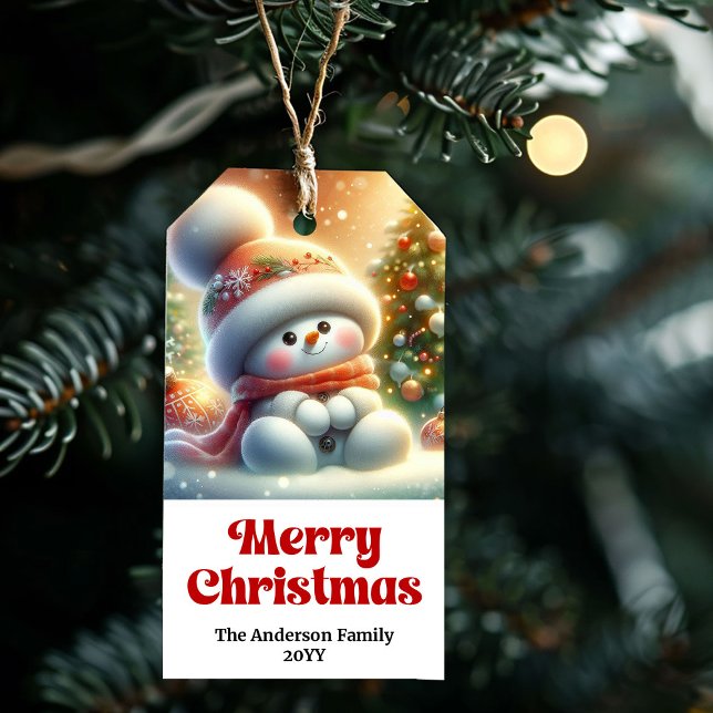 Étiquette cadeau de Noël Charmante et Modifiable B (Charming Editable Christmas Snowman Kids Gift Tag Art)