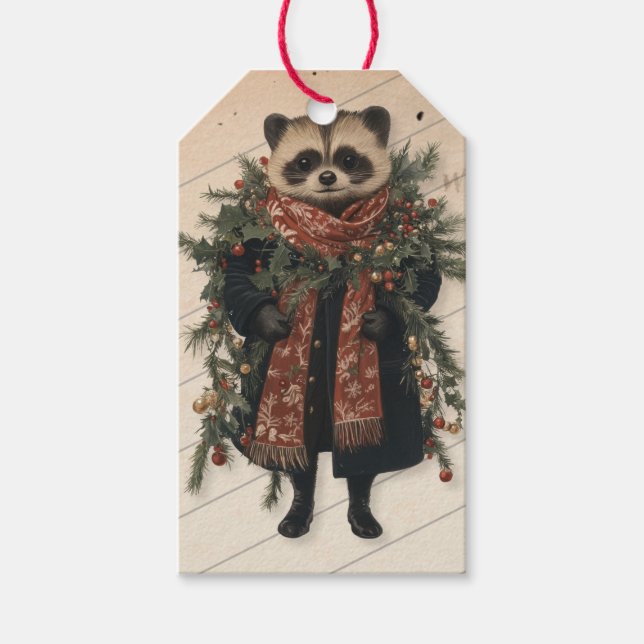ÉTIQUETTE CADEAU DE NOËL CHARMANTE RACON RÉTRO (Devant)