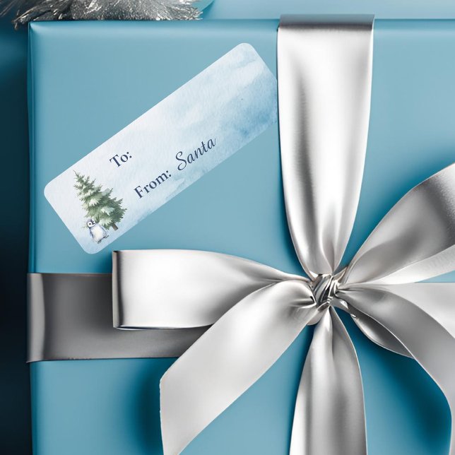 Étiquette cadeau de Noël de Penguin de Woodland (Woodland penguin christmas gift sticker label)