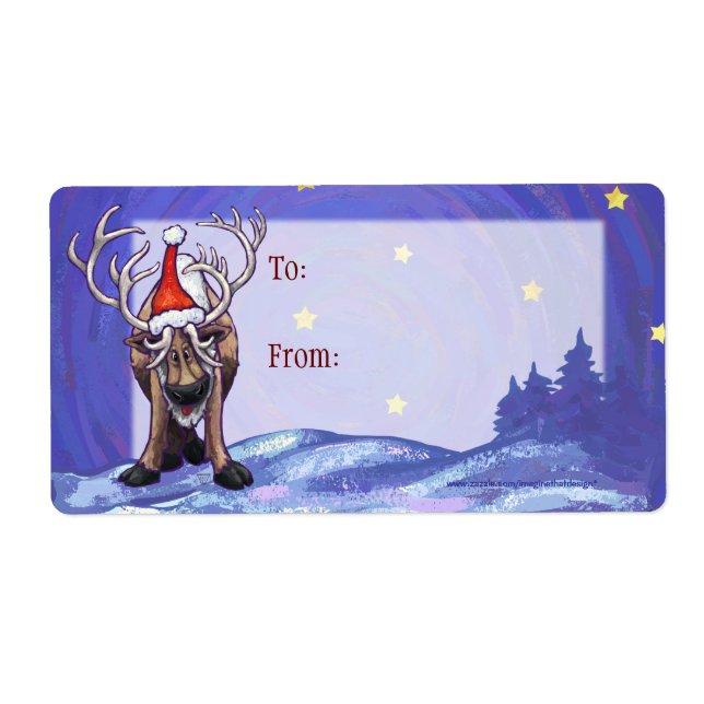 Étiquette cadeau de Noël du renne de fête (Devant)