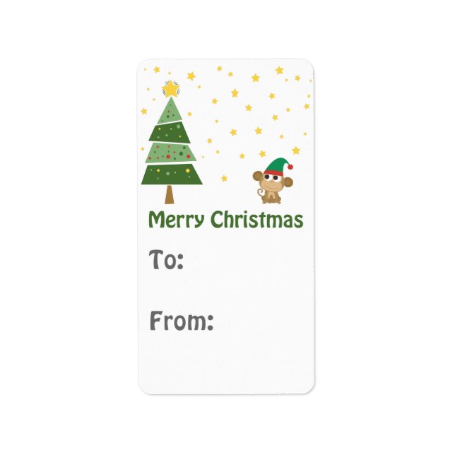 Étiquette cadeau de Noël Elf Monkey (Devant)