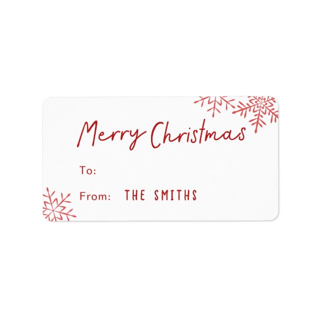 Étiquette Cadeau de Noël flocons de neige écriture simple mo (Devant)