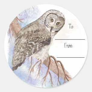 Étiquette cadeau de Noël Great Grey Owl