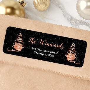 Étiquette Cadeau de Noël noir et or rose