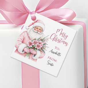 Étiquette cadeau de Noël Père Noël rose