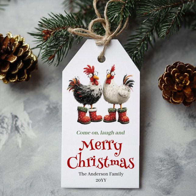 Étiquette Cadeau de Noël Poulets Drôles Design Per (Quirky Chickens Xmas Gift Tag Custom Design)
