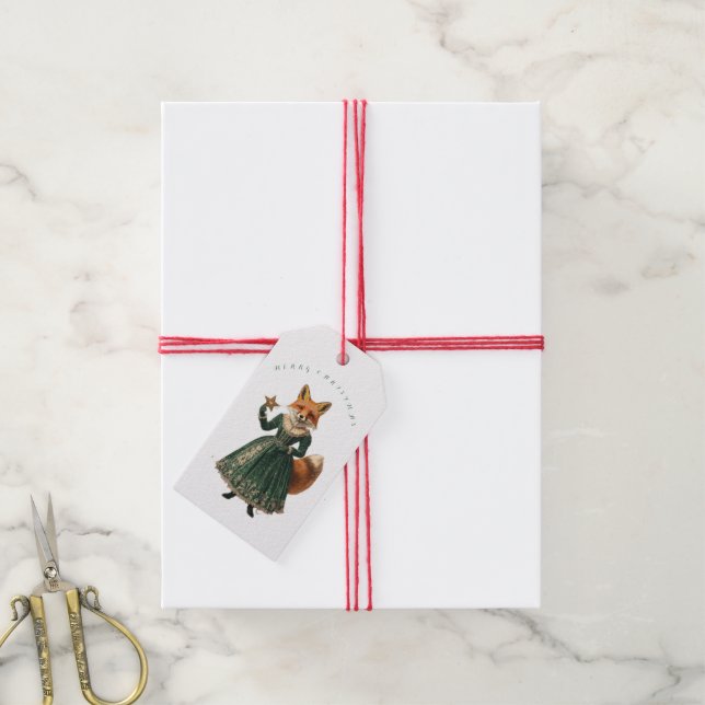 ÉTIQUETTE CADEAU DE NOËL RENARD VINTAGE (Avec de la ficelle)