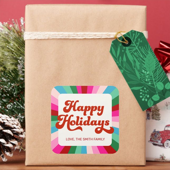Étiquette cadeau de Noël Retro Festive Rainbow Ros (Créateur téléchargé)