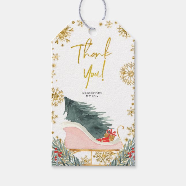 Étiquette cadeau de Noël Rose Sleigh Favoriser (Devant)