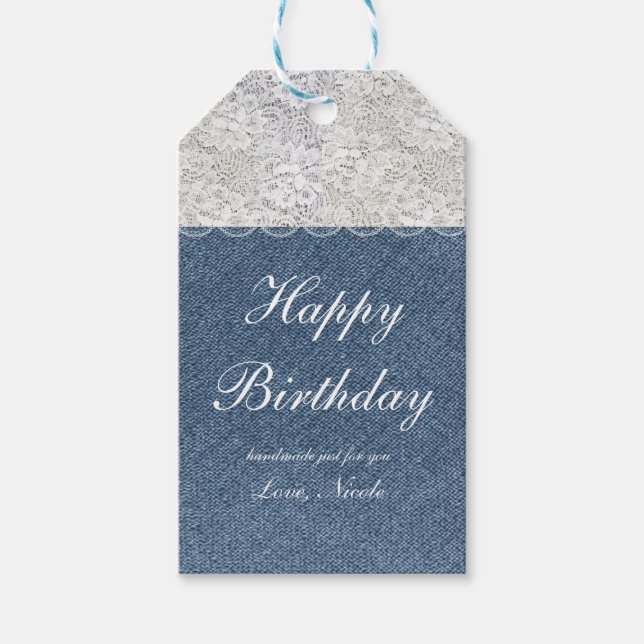 Étiquette cadeau de Noël Rustic Denim & Lace Holid (Devant)
