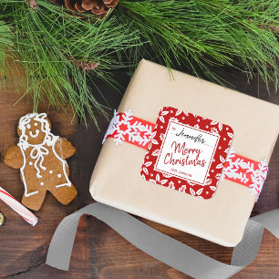 Étiquette cadeau de Noël tendance Red & White