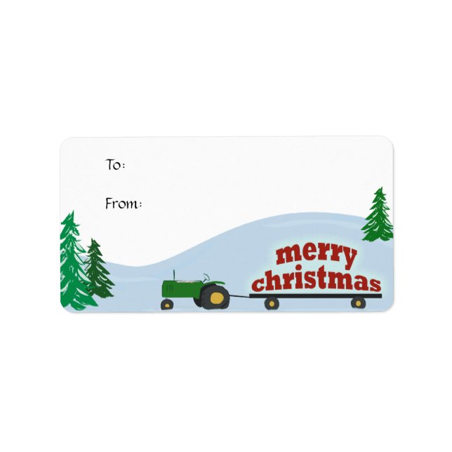 Étiquette cadeau de Noël Tracteur vert (Devant)