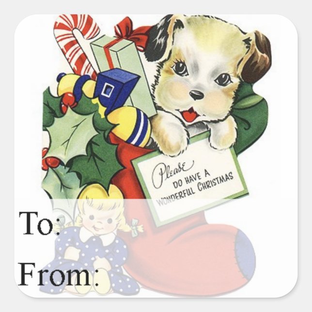 Étiquette cadeau de Noël Vintage dans Stocking (Devant)