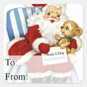 Étiquette cadeau de Noël vintage Père Noël avec ch