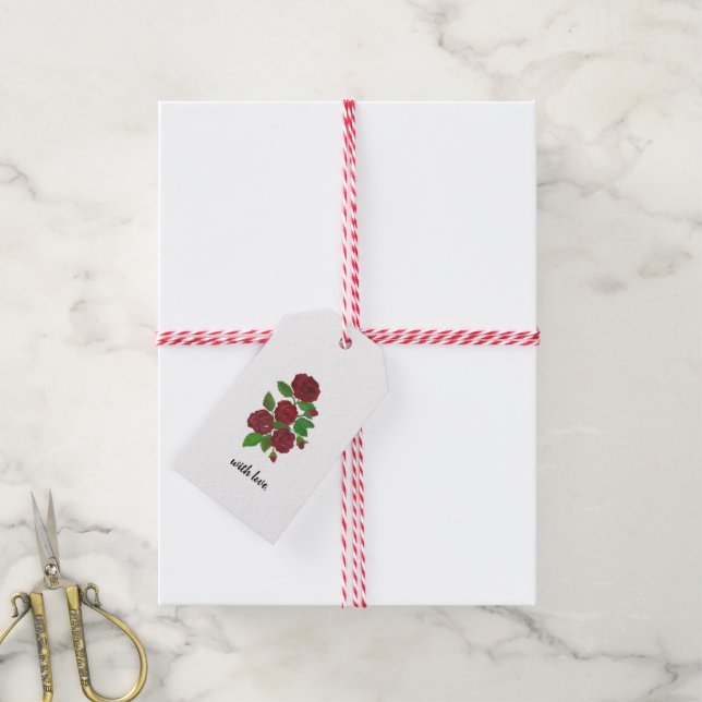étiquette cadeau de roses rouges (Avec de la ficelle)