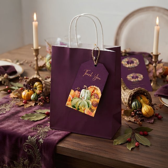 Étiquette cadeau de Thanksgiving Plum double face (Créateur téléchargé)