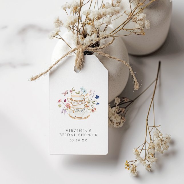 Étiquette cadeau de thé de mariage (Floral Bridal Tea Party Gift Tag by Painted Paperie
)