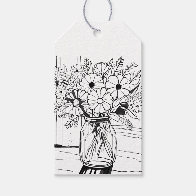 Étiquette cadeau dessin bouquet de fleurs (Devant)