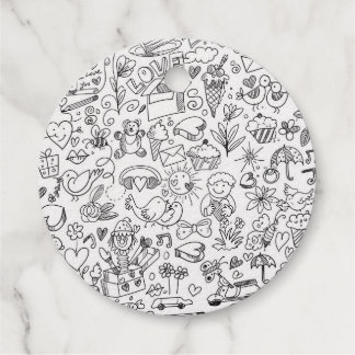 Étiquette-cadeau Doodle noir et blanc