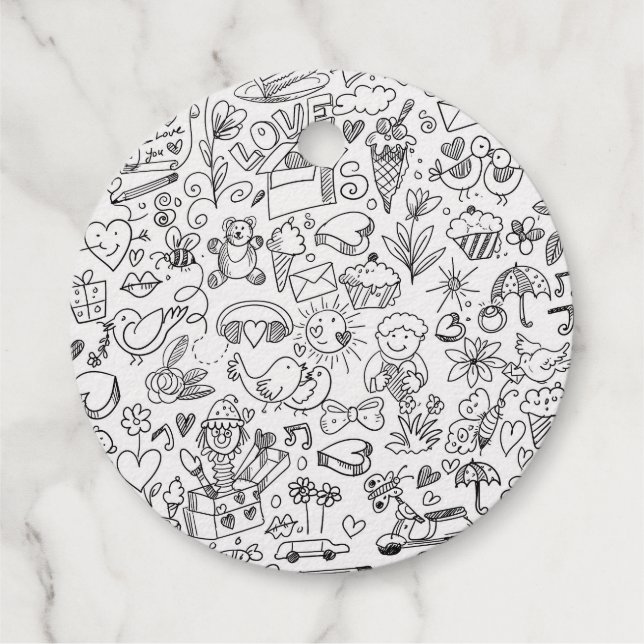 Étiquette-cadeau Doodle noir et blanc (Dos)