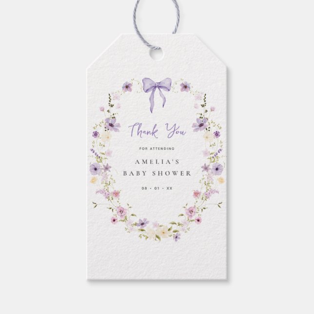 Étiquette cadeau du Baby shower Fleur sauvage Lave (Devant)