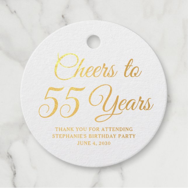 Étiquette-cadeau Elegant Classic Foil Cheers to 55 Years Gold (Devant)
