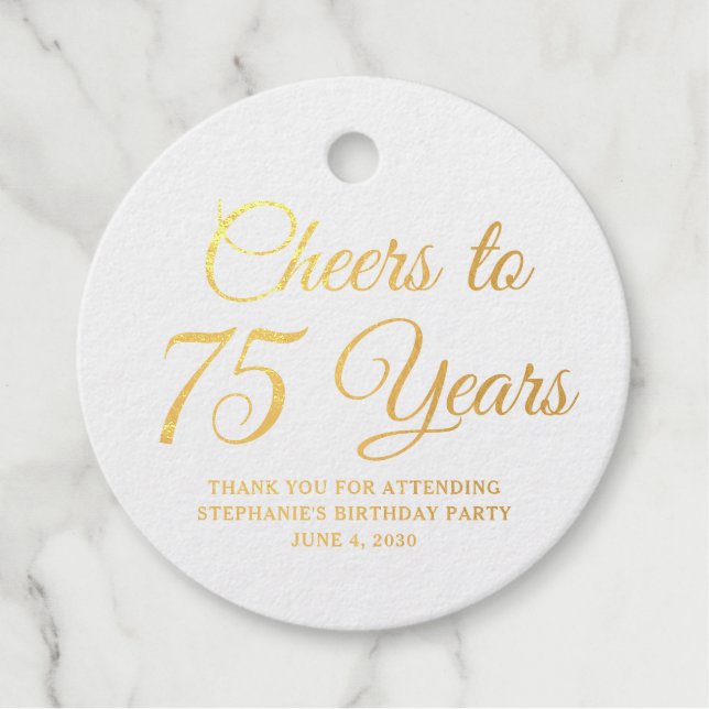Étiquette-cadeau Élégant Classique Feuille d'Or « À 75 Ans » (Devant)