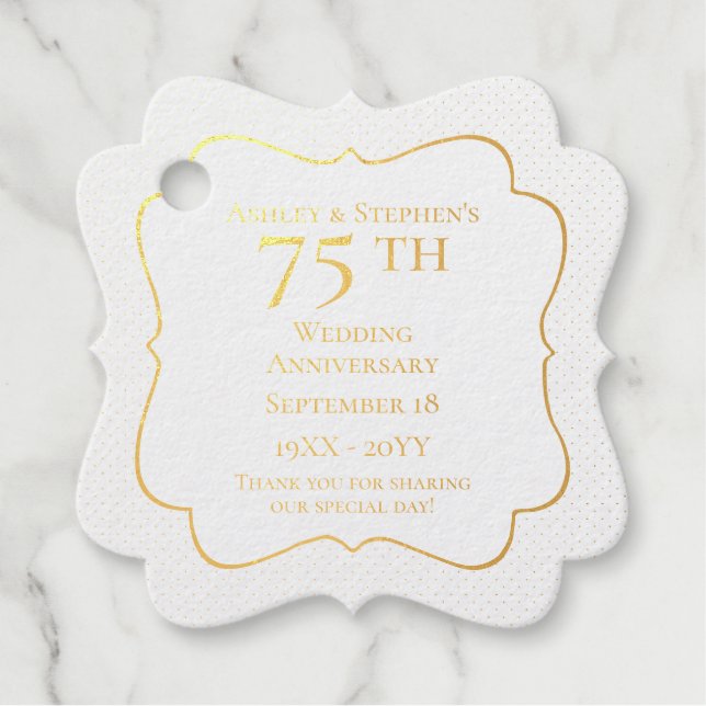 Étiquette-cadeau Élégant Classy 75ème Mariage Anniversaire Foil Fav (Devant)