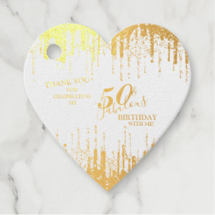 Étiquette-cadeau Elégant Coeur Or 50 & Fabuleux Anniversaire Réel