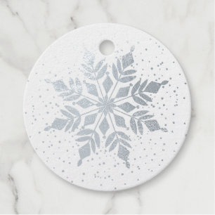 Étiquette-cadeau Élégant flocon de neige et points Confetti