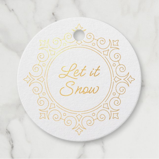 Étiquette-cadeau Élégant flocon de neige orné | Laisse-le neiger (Devant)