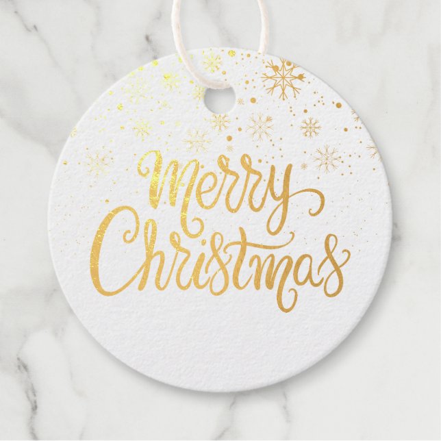 Étiquette-cadeau Élégant Gold Script Joyeux Noël Snowflakes (Devant)