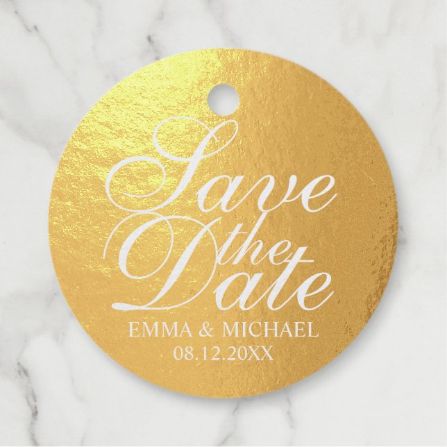 Étiquette-cadeau Elégant mariage Gold Foil Enregistrer la date (Devant)
