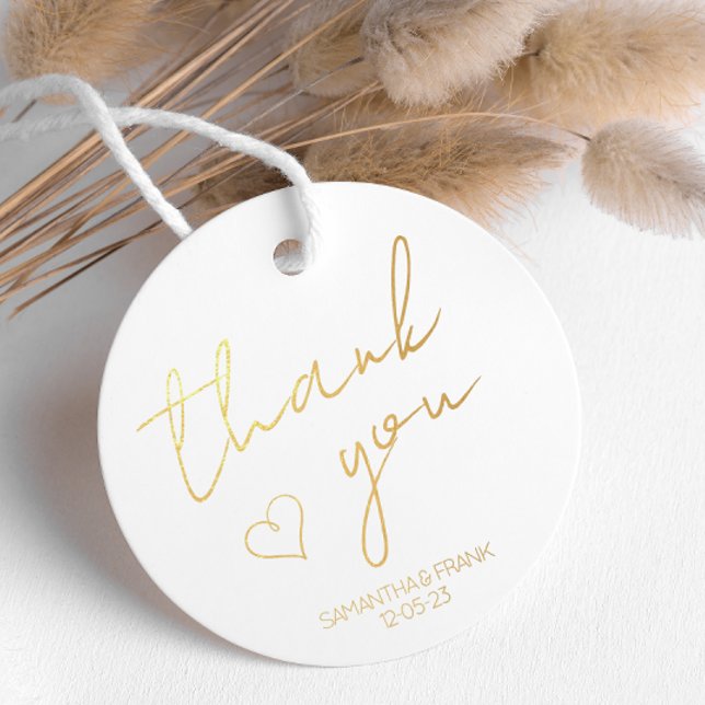 Étiquette-cadeau Élégant Merci Mariage or (Gold Foil Wedding Thank You Tag)