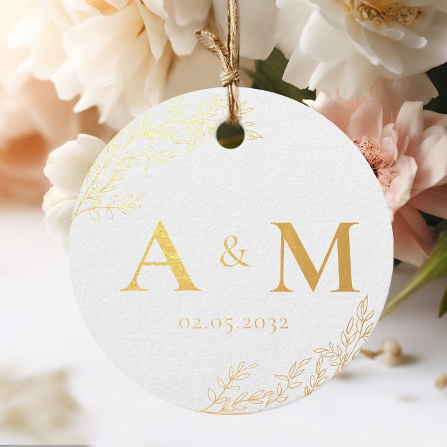 Étiquette-cadeau Élégant, Monogramme, Art botanique en ligne, Maria (Créateur téléchargé)