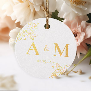 Étiquette-cadeau Élégant, Monogramme, Dessin au trait floral, Maria