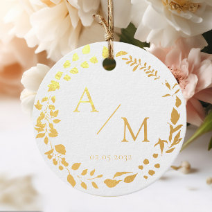 Étiquette-cadeau Élégant, Monogramme, Laine d'art, Mariage