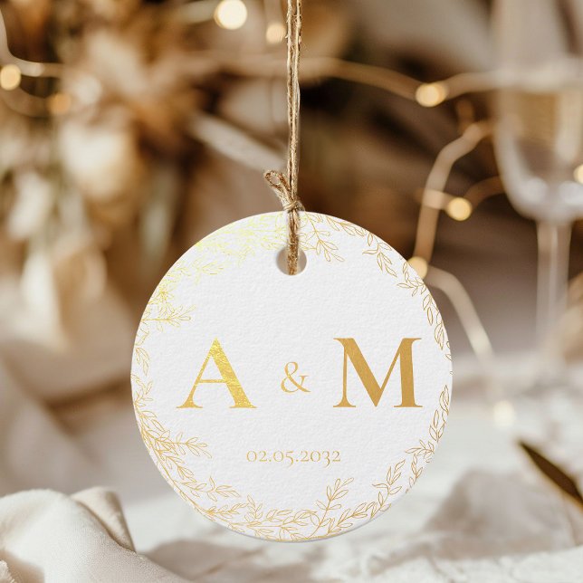 Étiquette-cadeau Élégant, Monogramme, Laine d'art, Mariage (Créateur téléchargé)