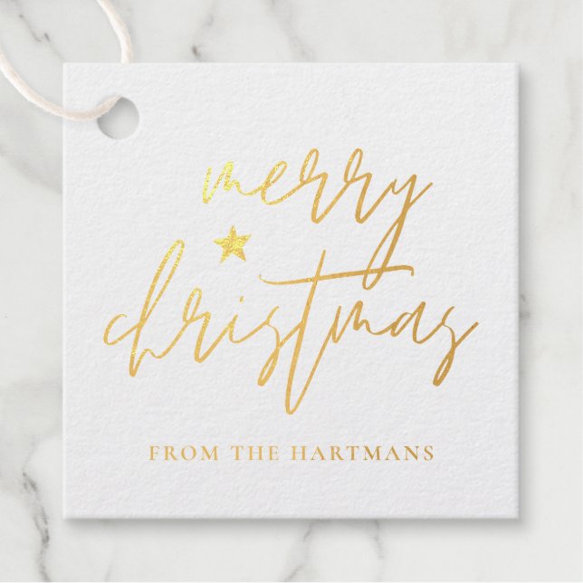 Étiquette-cadeau Élégant Script Joyeux Noël Réel (Devant)