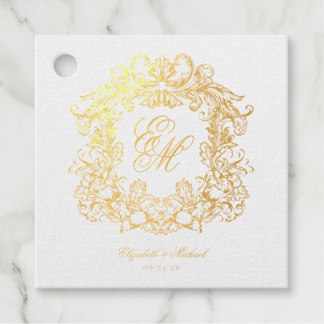 Étiquette-cadeau Élégant Script Monogram Crest Mariage (Devant)