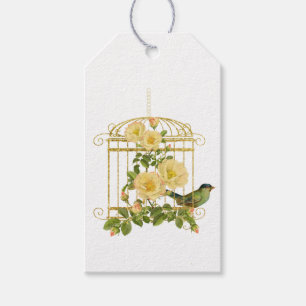 Étiquette cadeau Élégante Cage à Oiseaux avec Rose