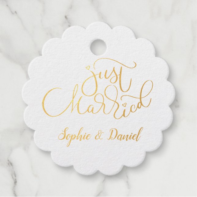 Étiquette-cadeau Élégante Calligraphie Personnalisable Juste Marié (Devant)
