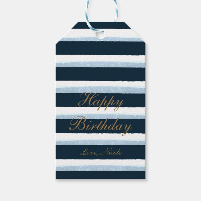 Étiquette cadeau élégante et chic rayures aquarell (Devant)